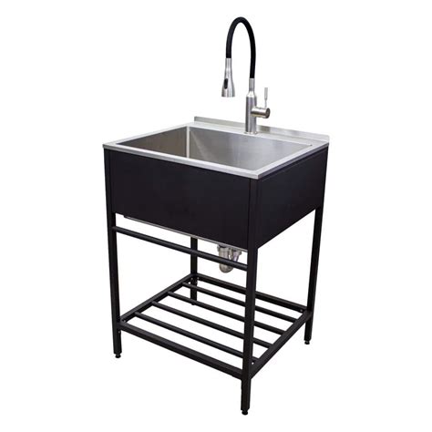 deep stainless steel laundry sink with cabinet|freestanding stainless steel utility sink.